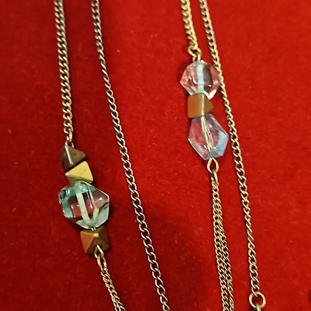 Vintage Kenneth Cole Multi-Layer Chain Necklace and Earrings Set Sea Foam Green